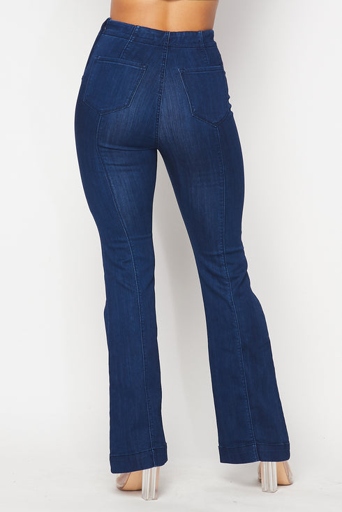 Mid Rise Denim Bell Bottoms - Dark Denim - SohoGirl.com